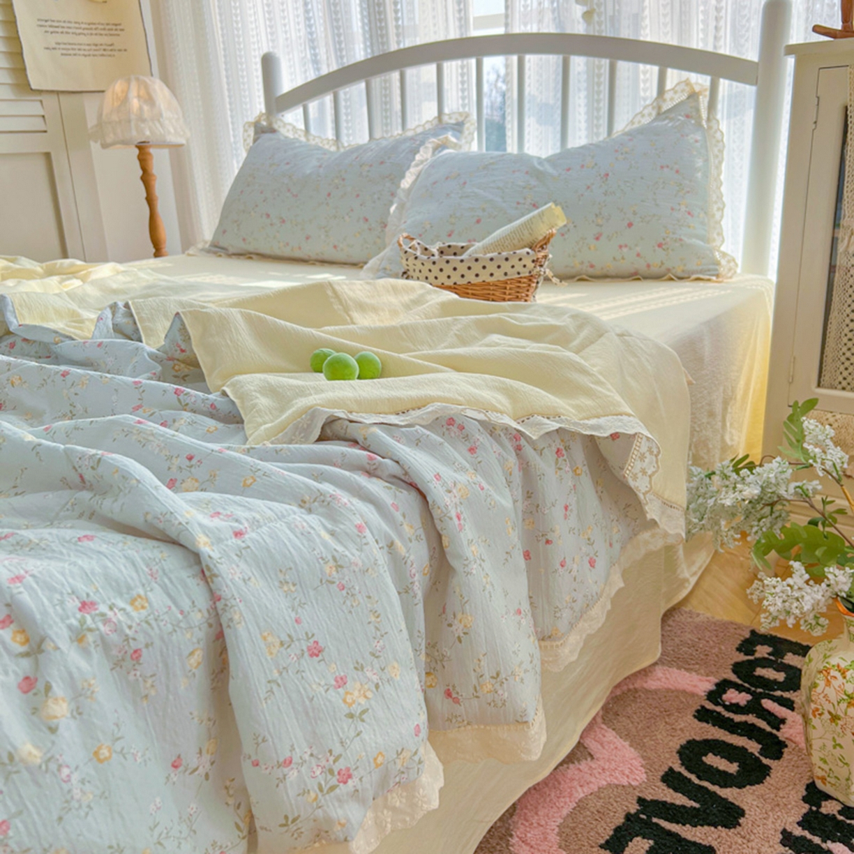 91家纺网 家纺一手货源 找家纺 港岛妹妹 2026新款镂空花边夏被 夏被四件套 晴空微澜