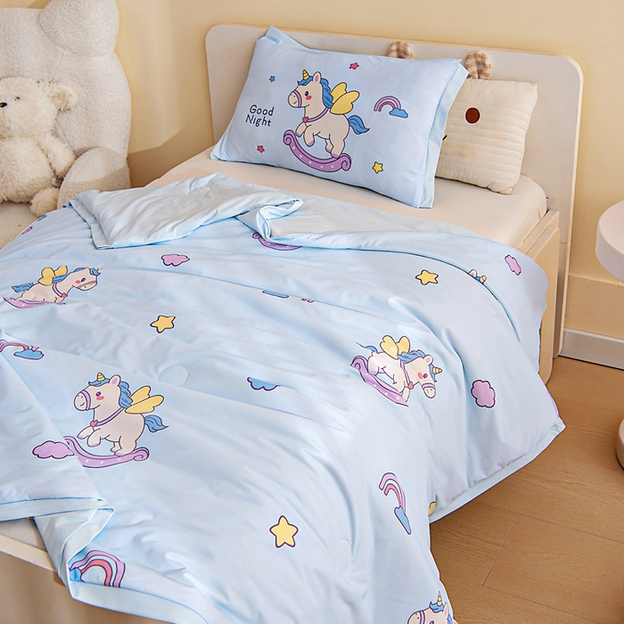 91家纺网 家纺一手货源 找家纺 御棉坊2026新款A类锦氨数码印花圆网蚕丝儿童夏凉被幼儿园午睡被宝宝夏季空调被薄被子 锦氨-彩虹小马