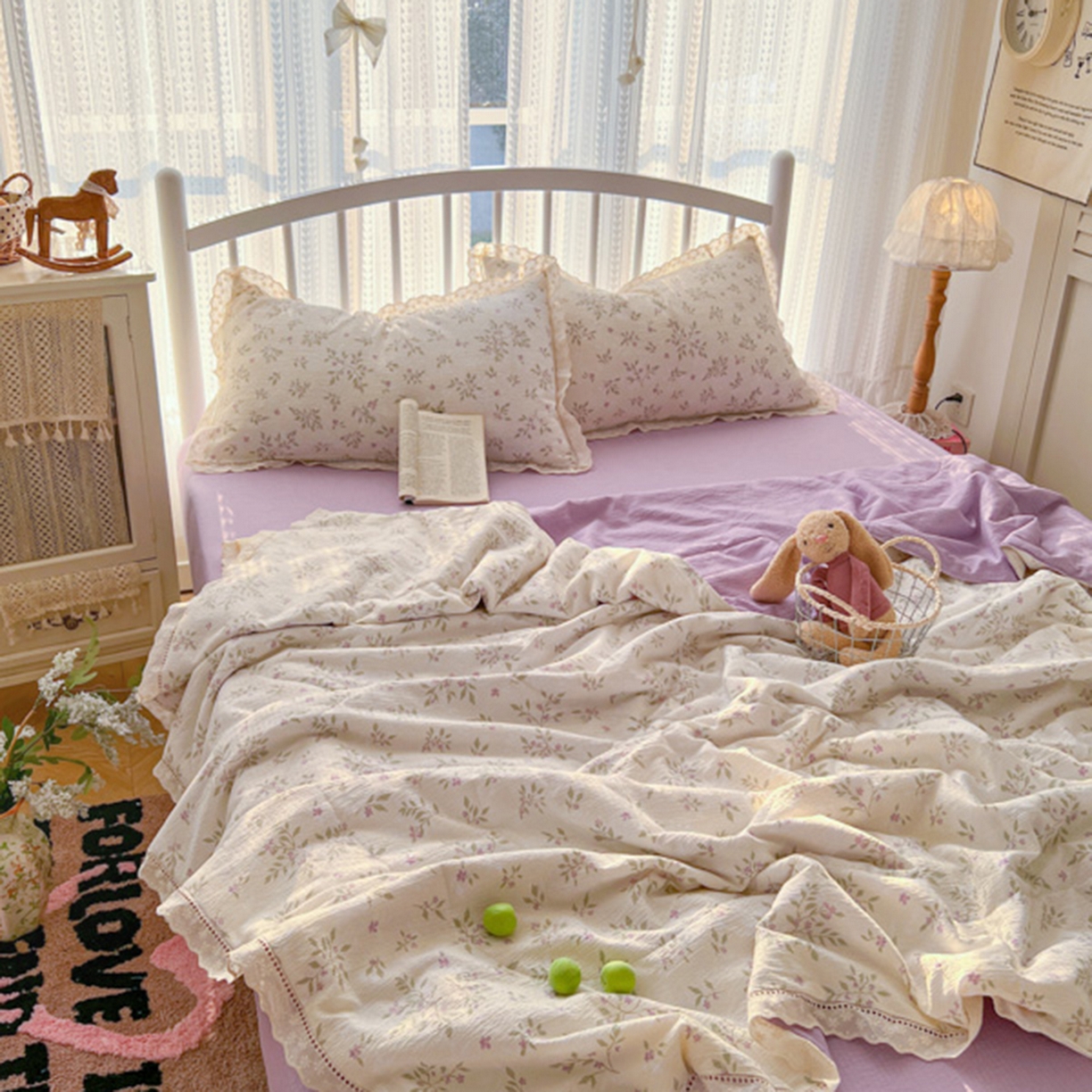 91家纺网 家纺一手货源 找家纺 港岛妹妹 2026新款镂空花边夏被 夏被四件套 散漫春色