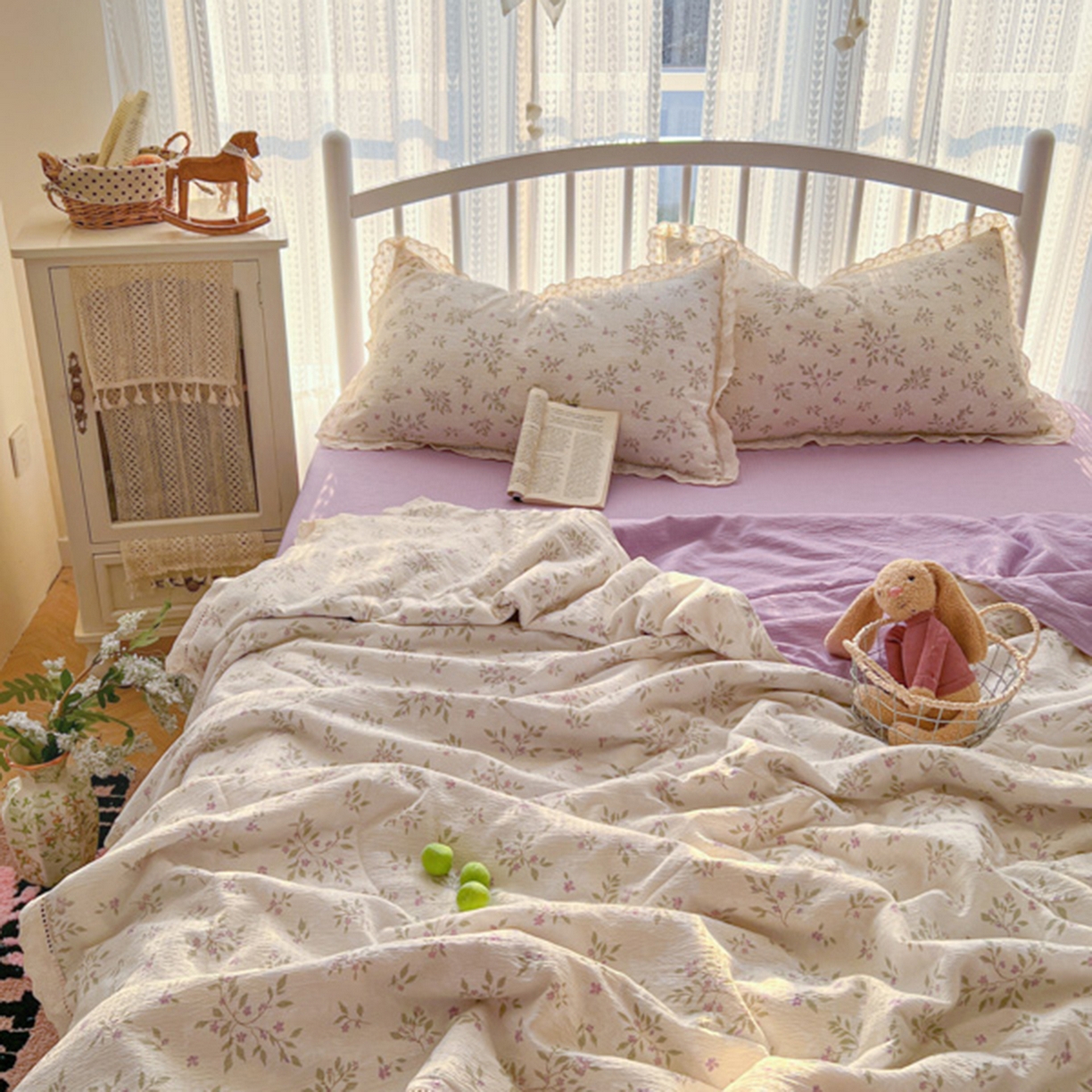 91家纺网 家纺一手货源 找家纺 港岛妹妹 2026新款镂空花边夏被 夏被四件套 散漫春色