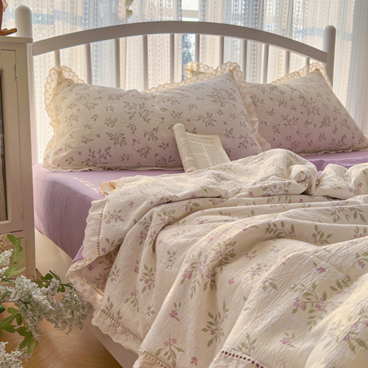 91家纺网 家纺一手货源 找家纺 港岛妹妹 2026新款镂空花边夏被 夏被四件套 散漫春色