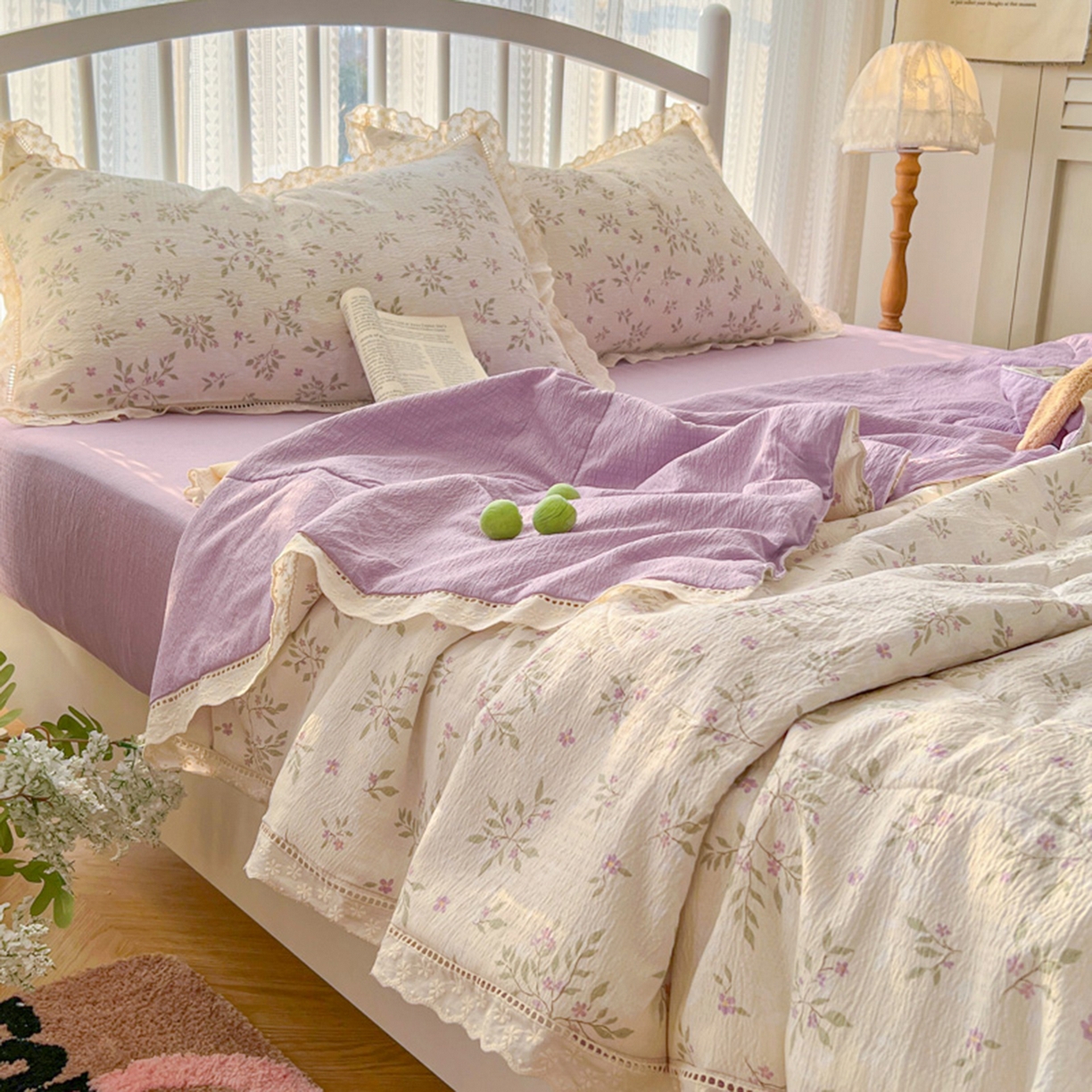 91家纺网 家纺一手货源 找家纺 港岛妹妹 2026新款镂空花边夏被 夏被四件套 散漫春色