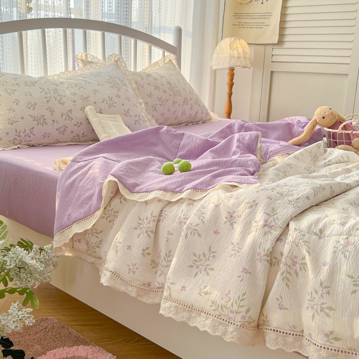 91家纺网 家纺一手货源 找家纺 港岛妹妹 2026新款镂空花边夏被 夏被四件套 散漫春色