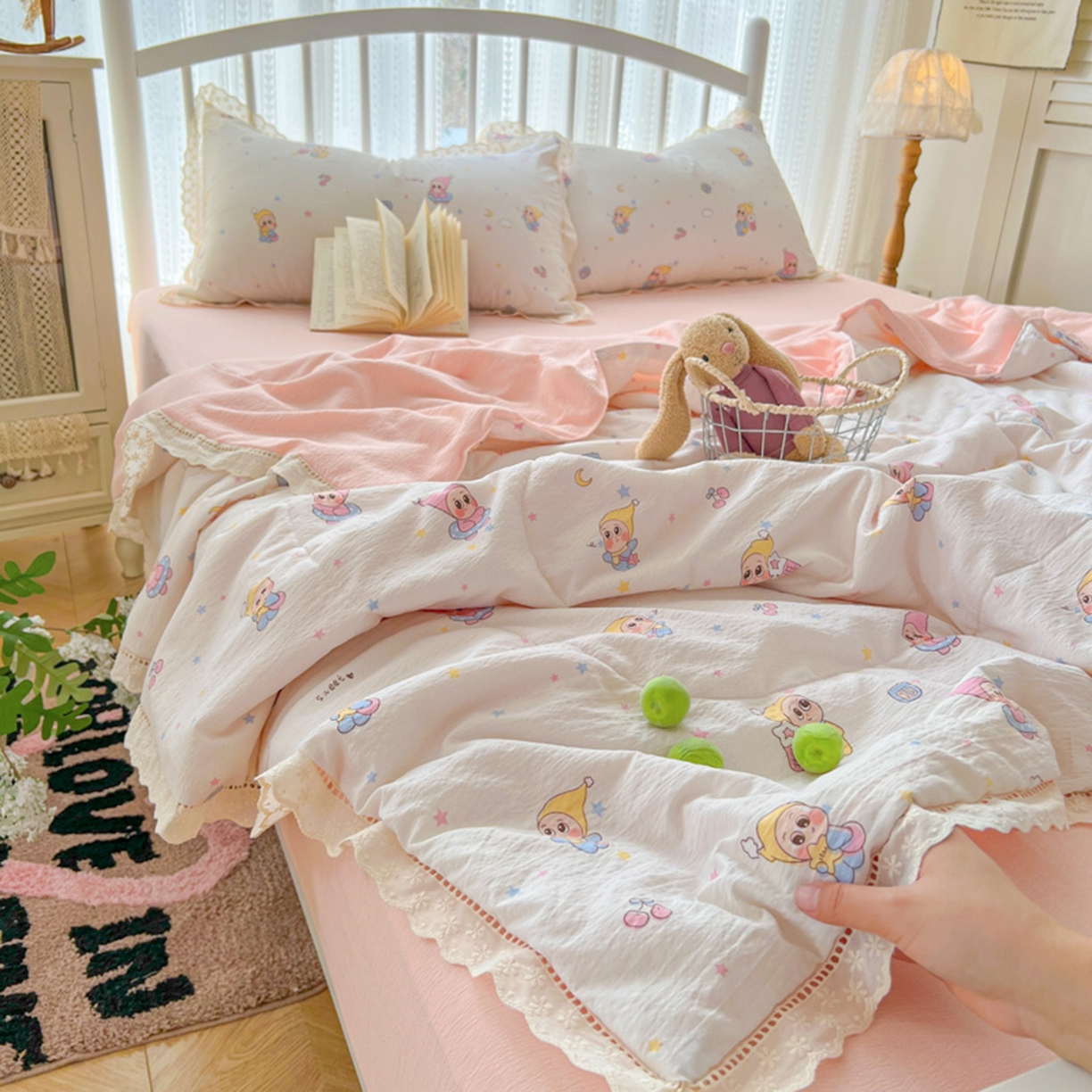 港岛妹妹 2026新款镂空花边夏被 夏被四件套 糖果星星人