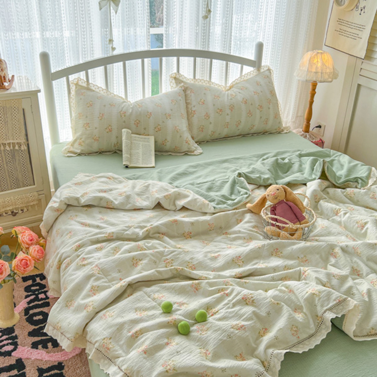 91家纺网 家纺一手货源 找家纺 港岛妹妹 2026新款镂空花边夏被 夏被四件套 夏木悠悠