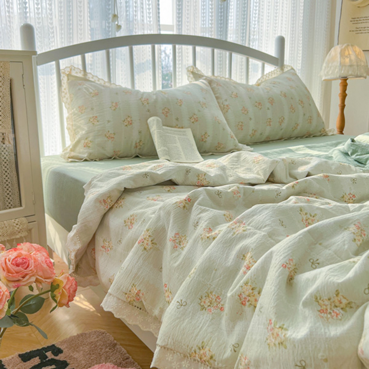 91家纺网 家纺一手货源 找家纺 港岛妹妹 2026新款镂空花边夏被 夏被四件套 夏木悠悠