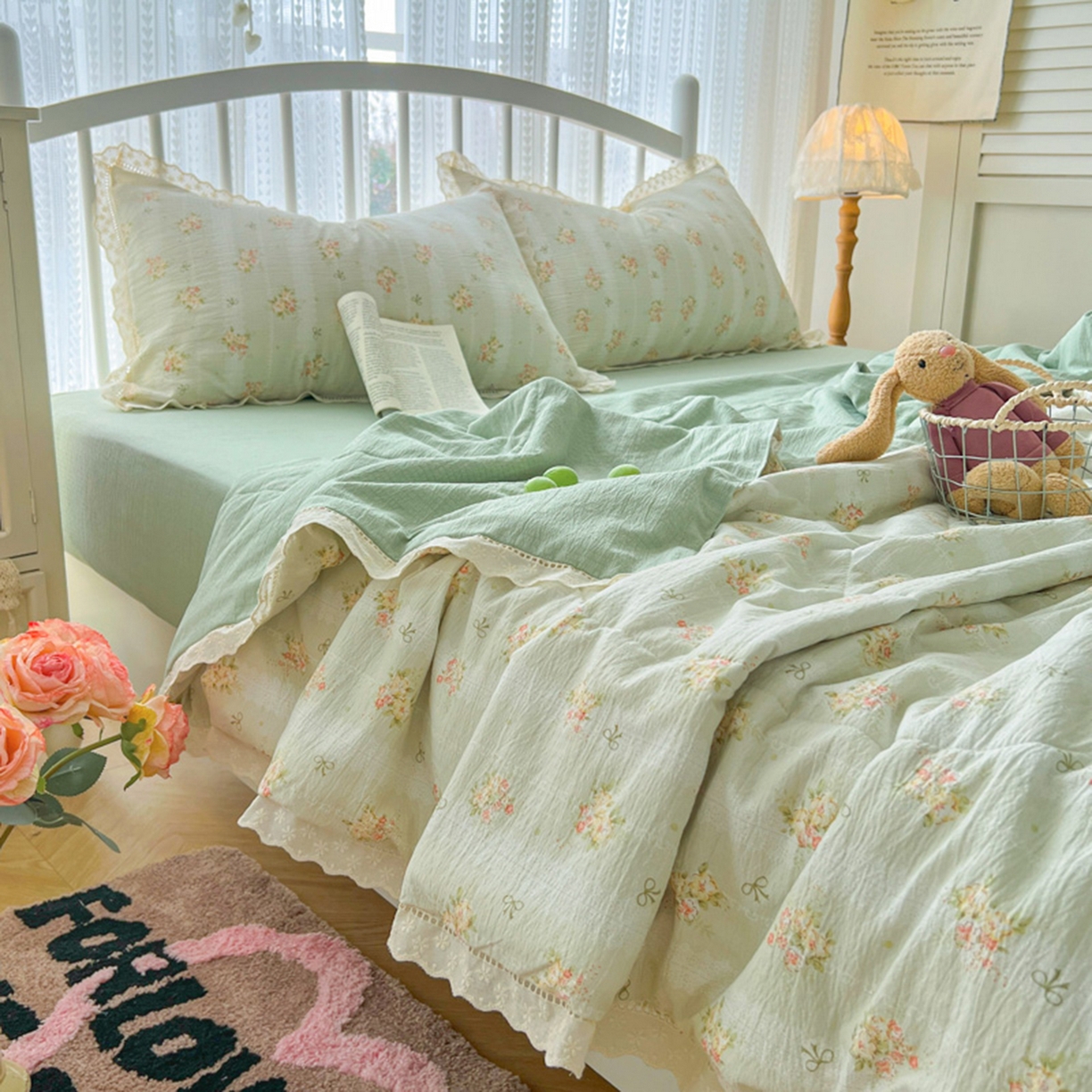 91家纺网 家纺一手货源 找家纺 港岛妹妹 2026新款镂空花边夏被 夏被四件套 夏木悠悠