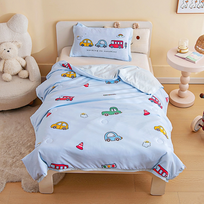 御棉坊2026新款A类锦氨数码印花圆网蚕丝儿童夏凉被幼儿园午睡被宝宝夏季空调被薄被子 锦氨-多彩小车