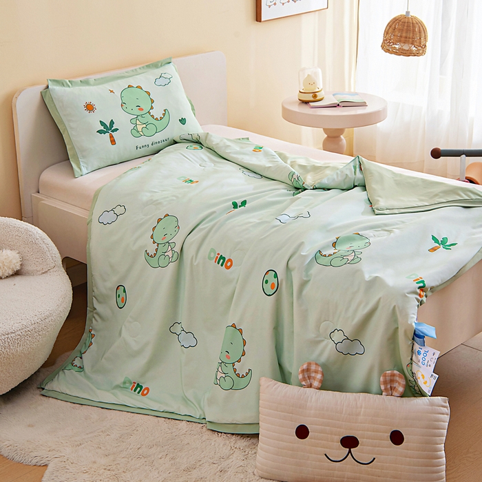 91家纺网 家纺一手货源 找家纺 御棉坊2026新款A类锦氨数码印花圆网蚕丝儿童夏凉被幼儿园午睡被宝宝夏季空调被薄被子 锦氨-恐龙宝贝