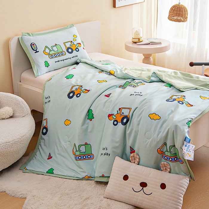 91家纺网 家纺一手货源 找家纺 御棉坊2026新款A类锦氨数码印花圆网蚕丝儿童夏凉被幼儿园午睡被宝宝夏季空调被薄被子 锦氨-森林工程队