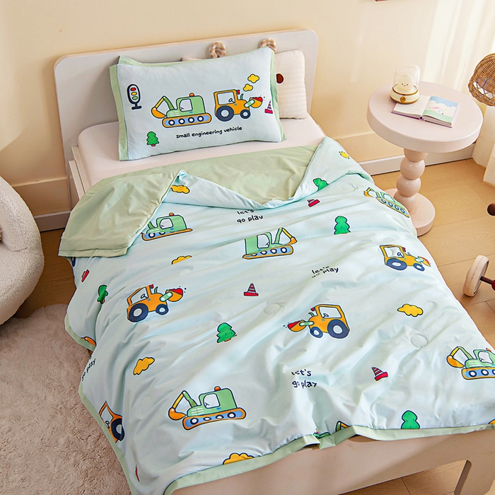 91家纺网 家纺一手货源 找家纺 御棉坊2026新款A类锦氨数码印花圆网蚕丝儿童夏凉被幼儿园午睡被宝宝夏季空调被薄被子 锦氨-森林工程队