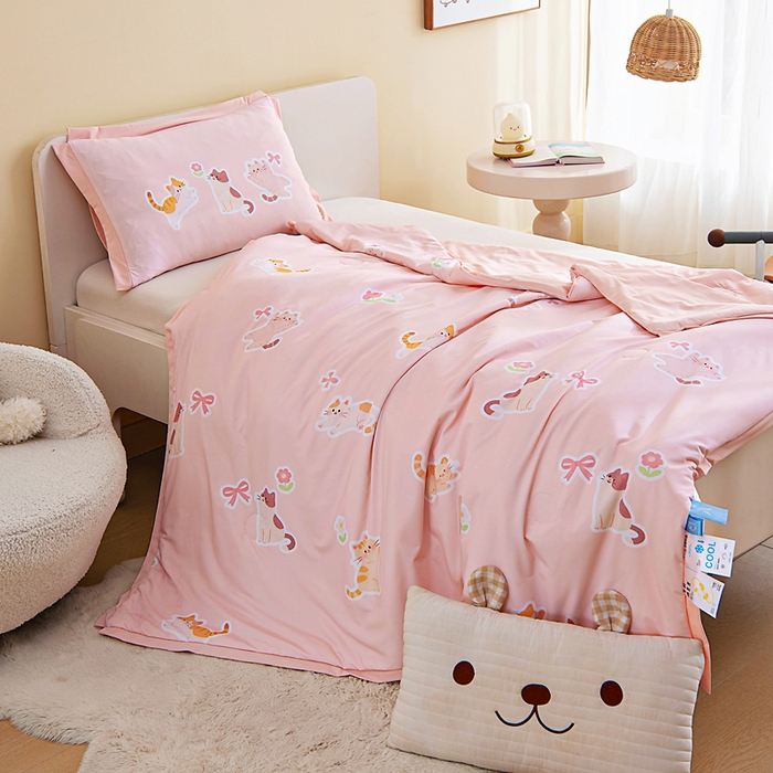 91家纺网 家纺一手货源 找家纺 御棉坊2026新款A类锦氨数码印花圆网蚕丝儿童夏凉被幼儿园午睡被宝宝夏季空调被薄被子 锦氨-小花猫