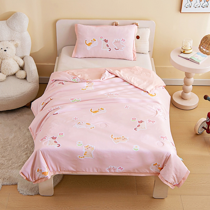 御棉坊2026新款A类锦氨数码印花圆网蚕丝儿童夏凉被幼儿园午睡被宝宝夏季空调被薄被子 锦氨-小花猫