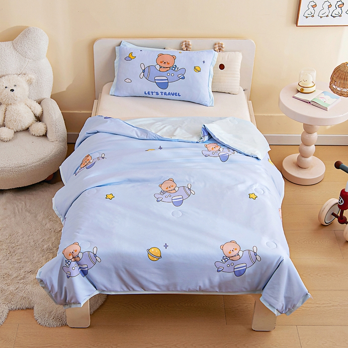 御棉坊2026新款A类锦氨数码印花圆网蚕丝儿童夏凉被幼儿园午睡被宝宝夏季空调被薄被子 锦氨-小熊飞行员