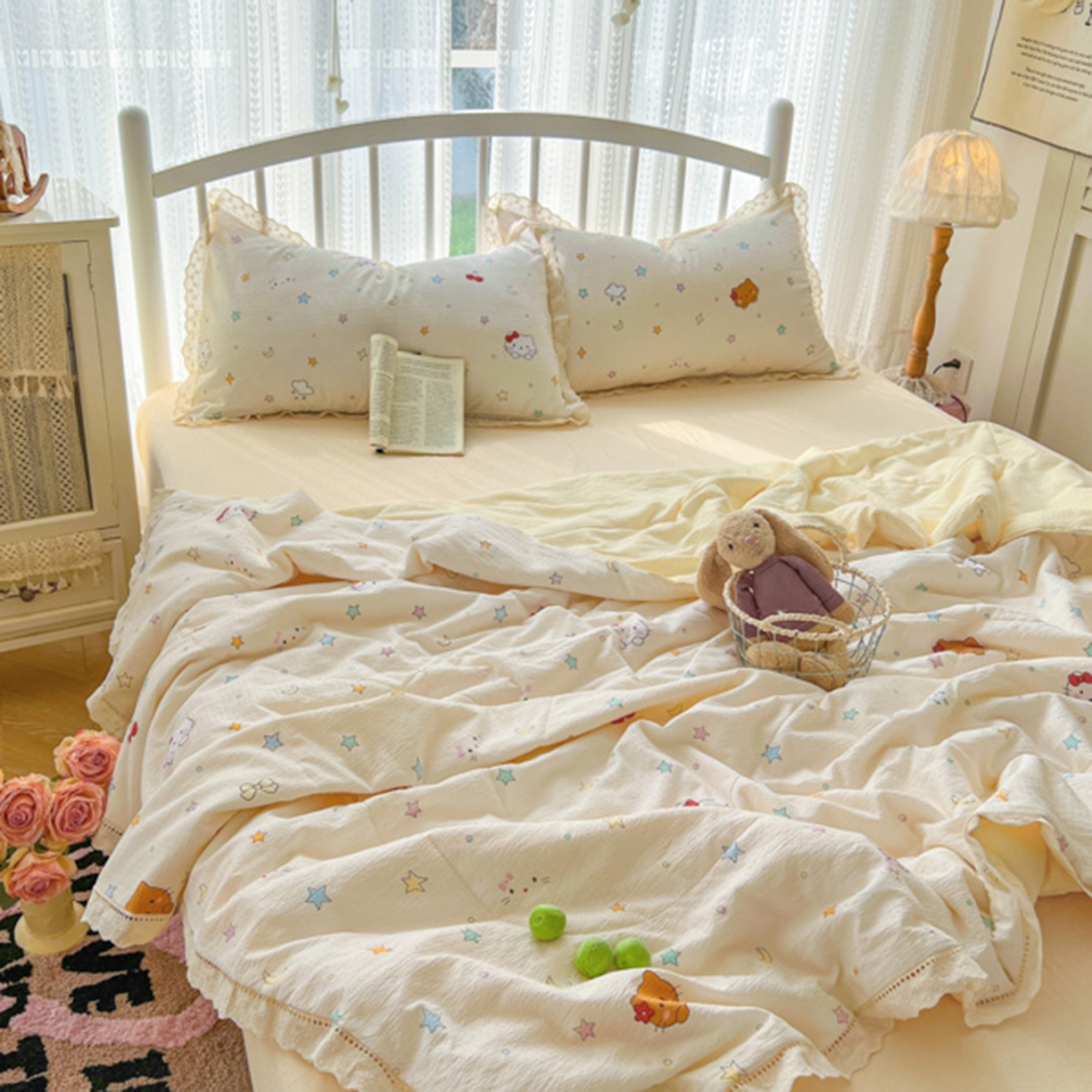 91家纺网 家纺一手货源 找家纺 港岛妹妹 2026新款镂空花边夏被 夏被四件套 星星kt