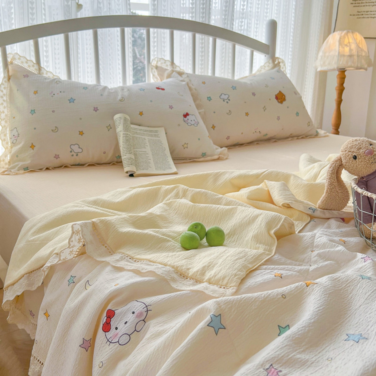 91家纺网 家纺一手货源 找家纺 港岛妹妹 2026新款镂空花边夏被 夏被四件套 星星kt