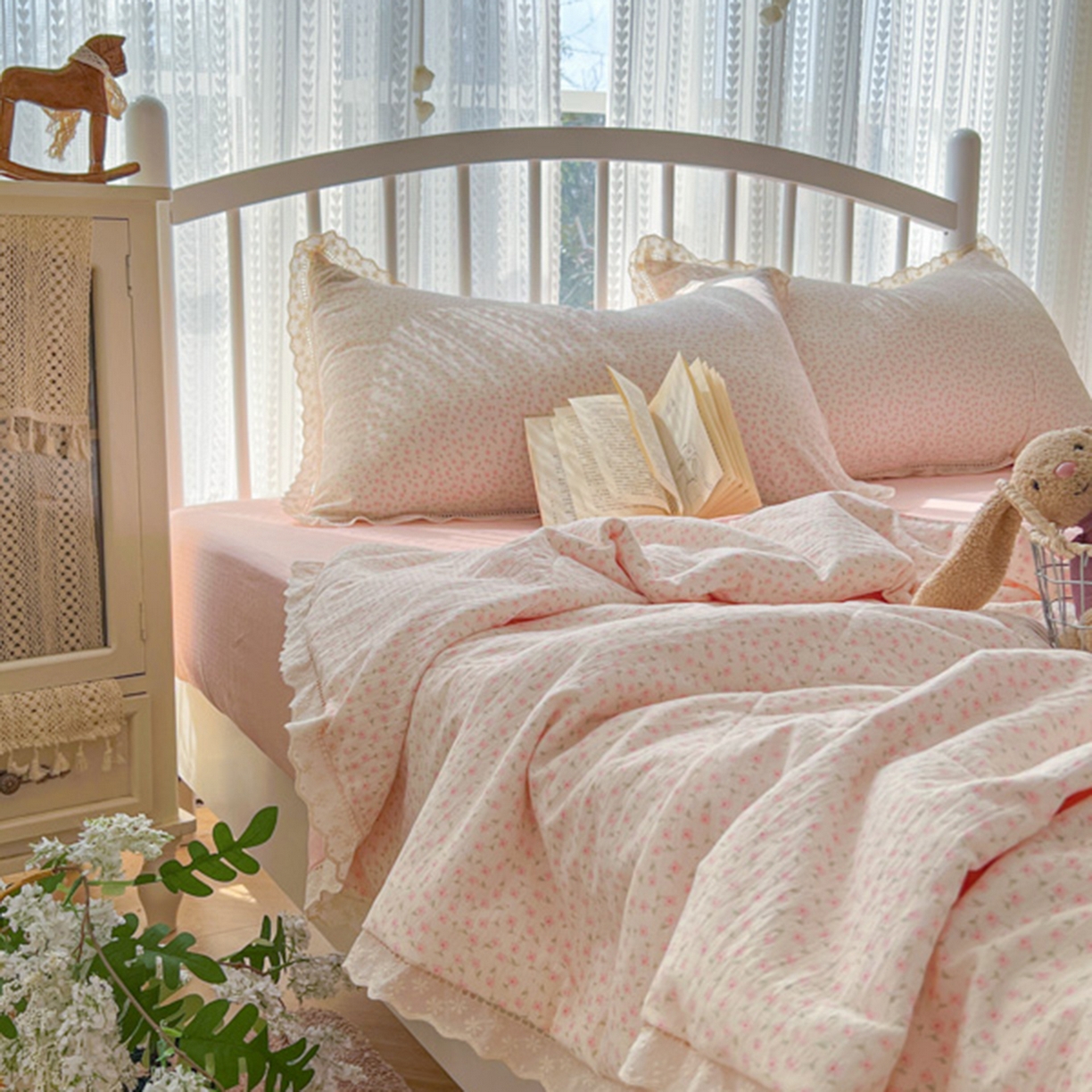 91家纺网 家纺一手货源 找家纺 港岛妹妹 2026新款镂空花边夏被 夏被四件套 纸短情长