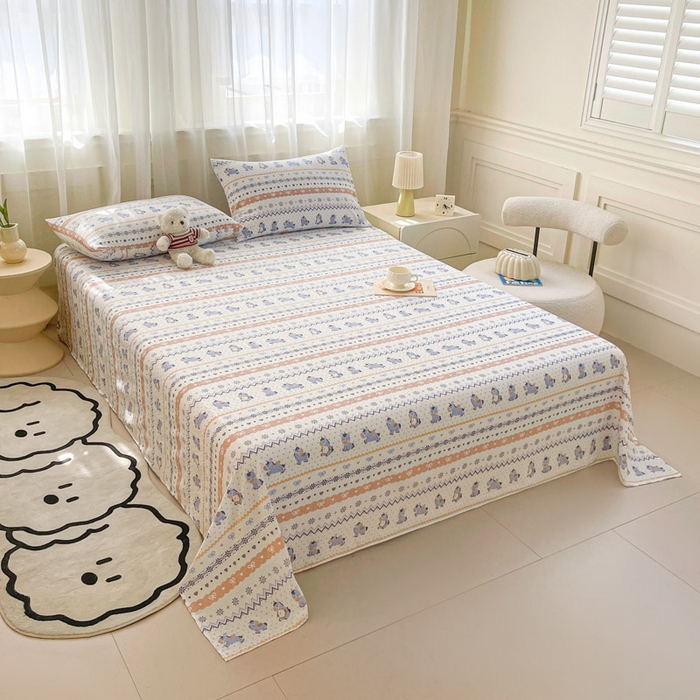 91家纺网 家纺一手货源 找家纺 （总）几禾 2026新款高克重泡芙纱~印花款床单单件（单床单）-110g