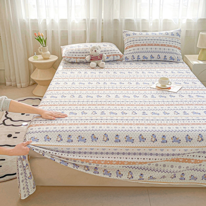 91家纺网 家纺一手货源 找家纺 （总）几禾 2026新款高克重泡芙纱~印花款床单单件（单床单）-110g