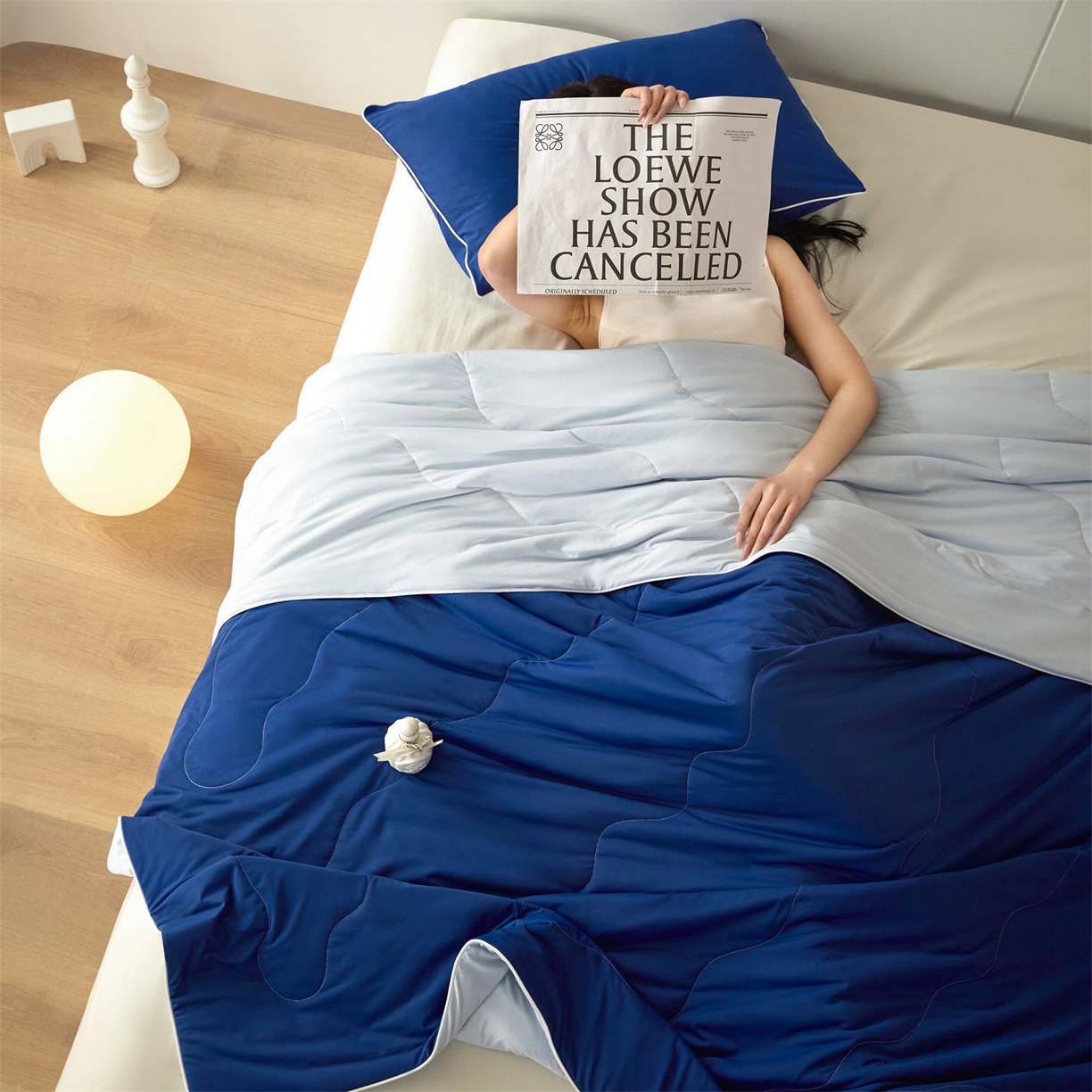 91家纺网 家纺一手货源 找家纺 2026头等舱 新款锦氨（165克）Pro5.0版凉感A类21莱赛尔大豆夏被配包装 深蓝浅蓝