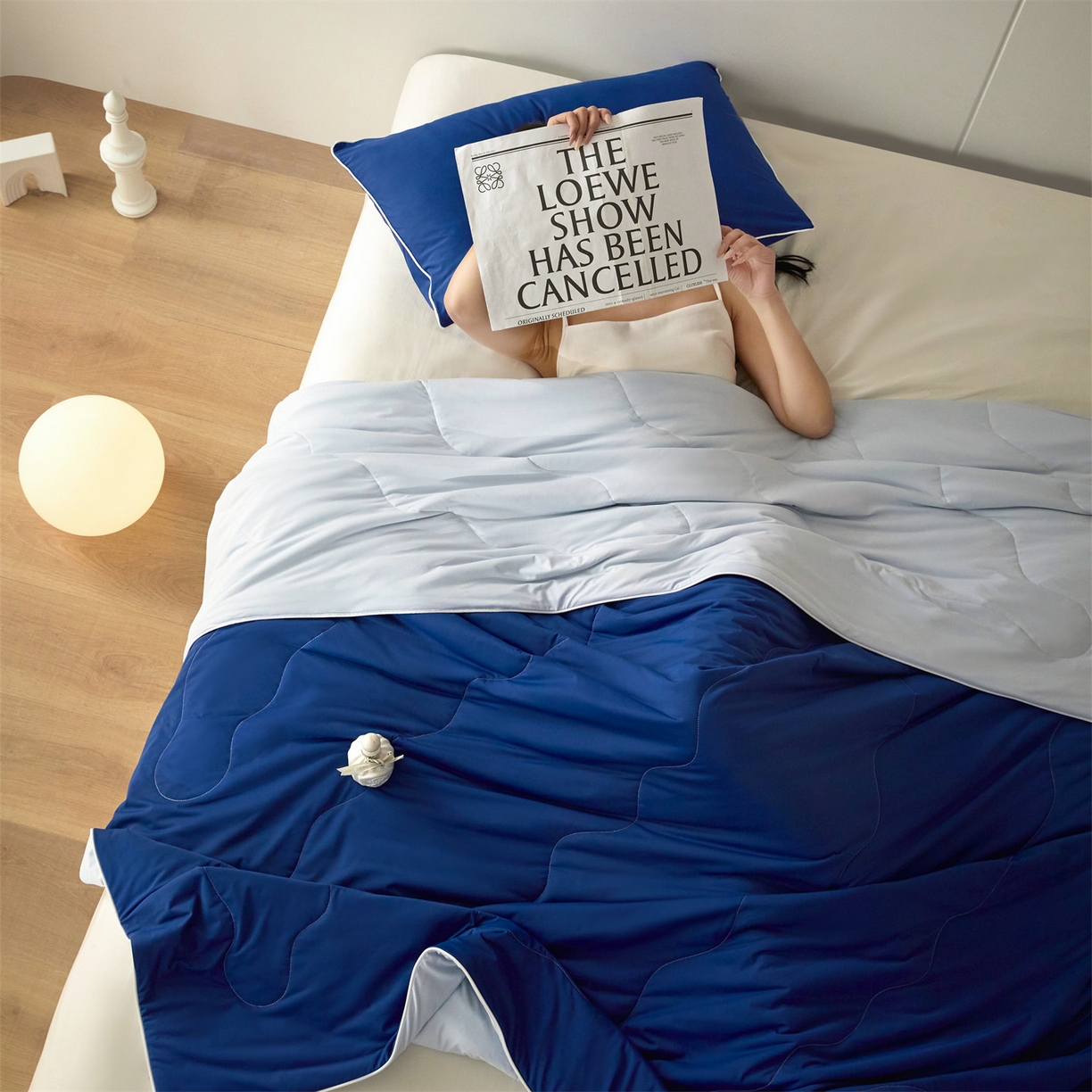 91家纺网 家纺一手货源 找家纺 2026头等舱 新款锦氨（165克）Pro5.0版凉感A类21莱赛尔大豆夏被配包装 深蓝浅蓝