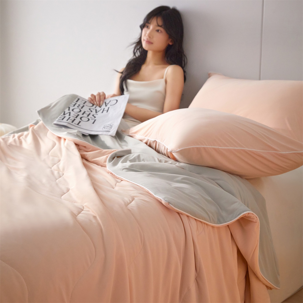 91家纺网 家纺一手货源 找家纺 2026头等舱 新款锦氨（165克）Pro5.0版凉感A类21莱赛尔大豆夏被配包装 玉灰