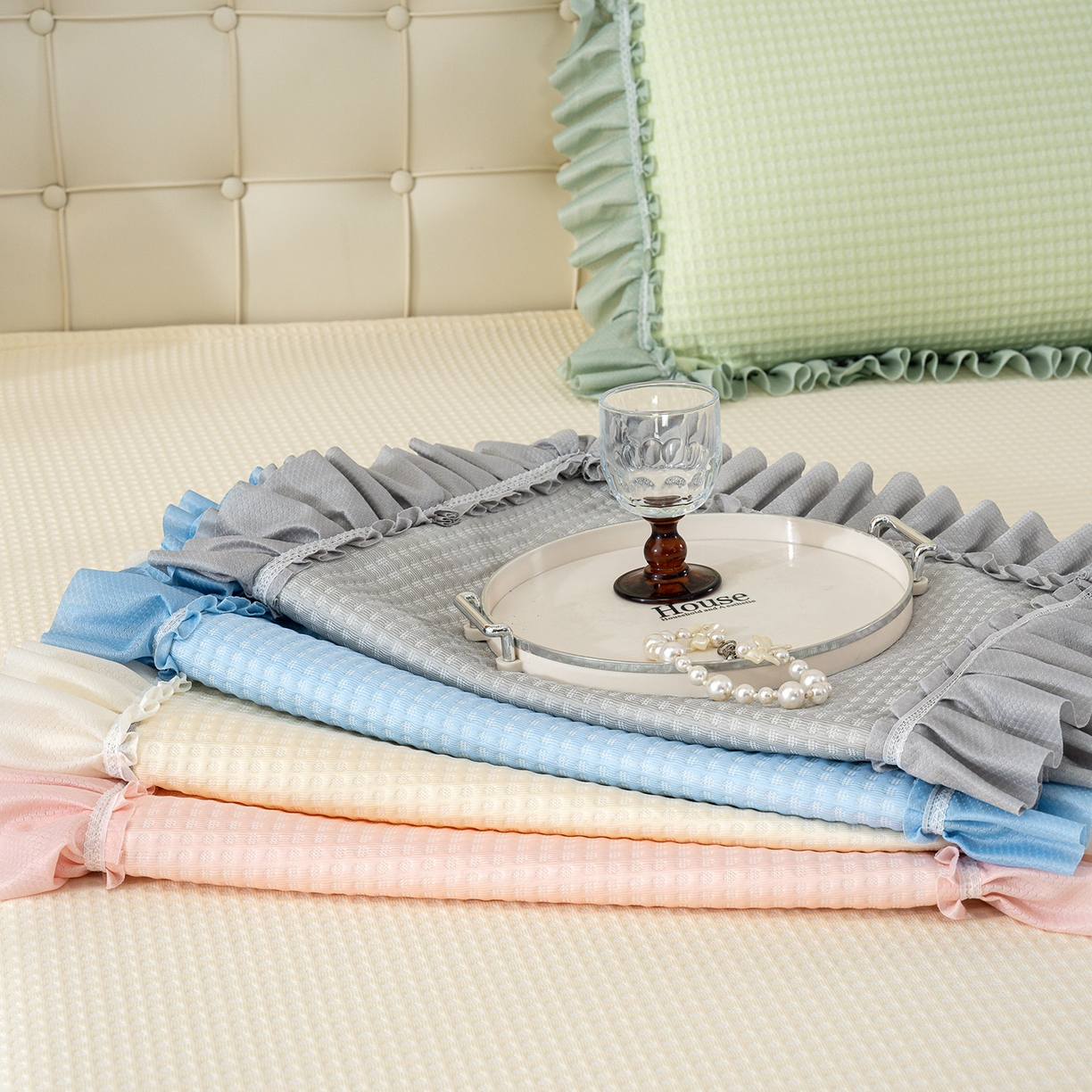 91家纺网 家纺一手货源 找家纺 （总）2026新款床裙款3D华夫格豆豆凉席三件套千鸟阁凉豆豆冰爽夏凉席子三件套