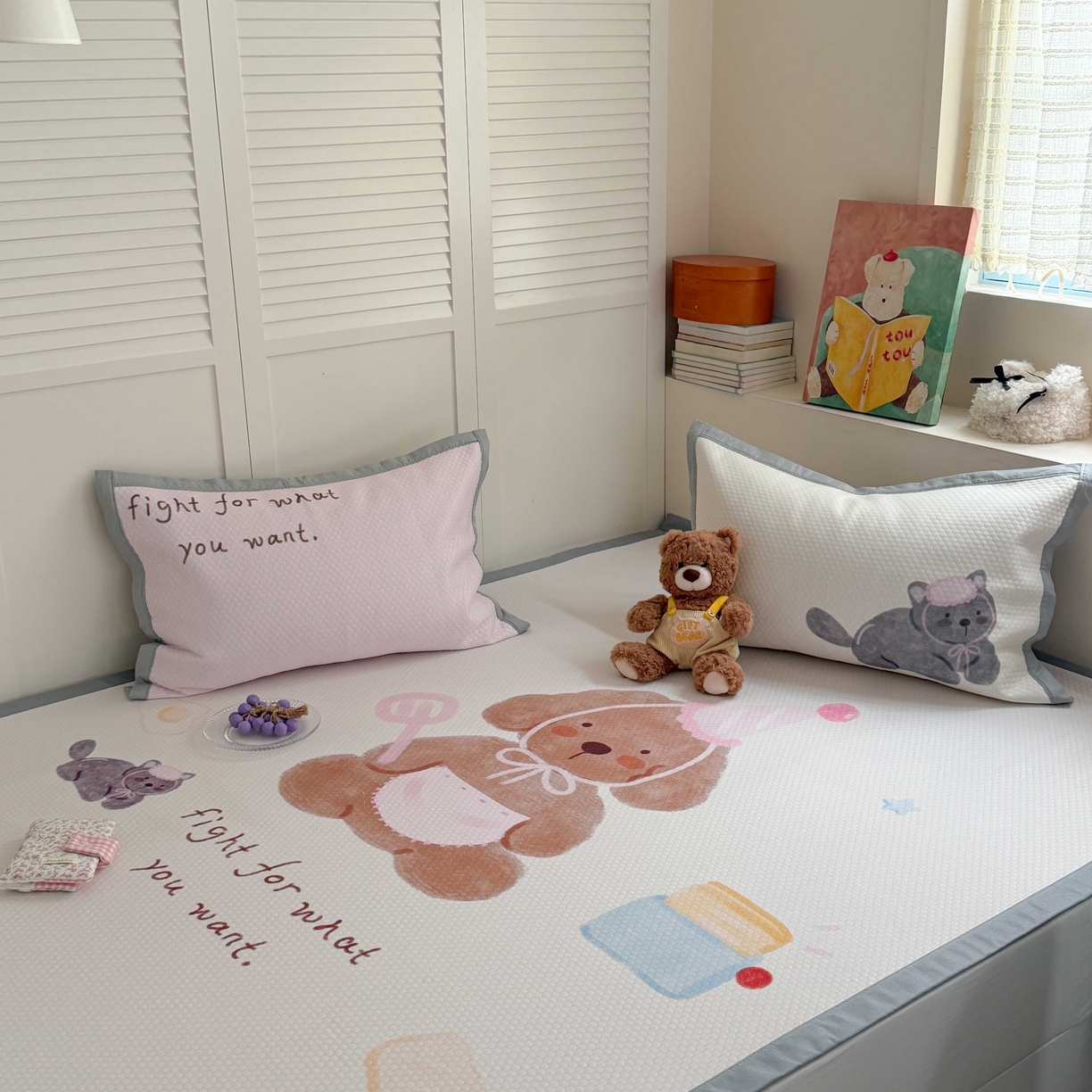 91家纺网 家纺一手货源 找家纺 Sweet dreams甜梦 2026新款数码印花大板凉感豆豆席 狗狗的早餐