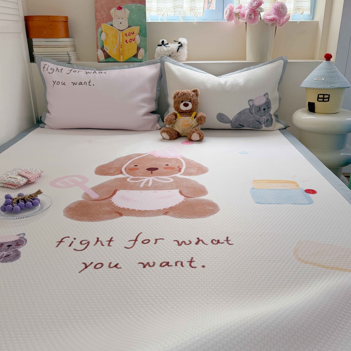 91家纺网 家纺一手货源 找家纺 Sweet dreams甜梦 2026新款数码印花大板凉感豆豆席 狗狗的早餐