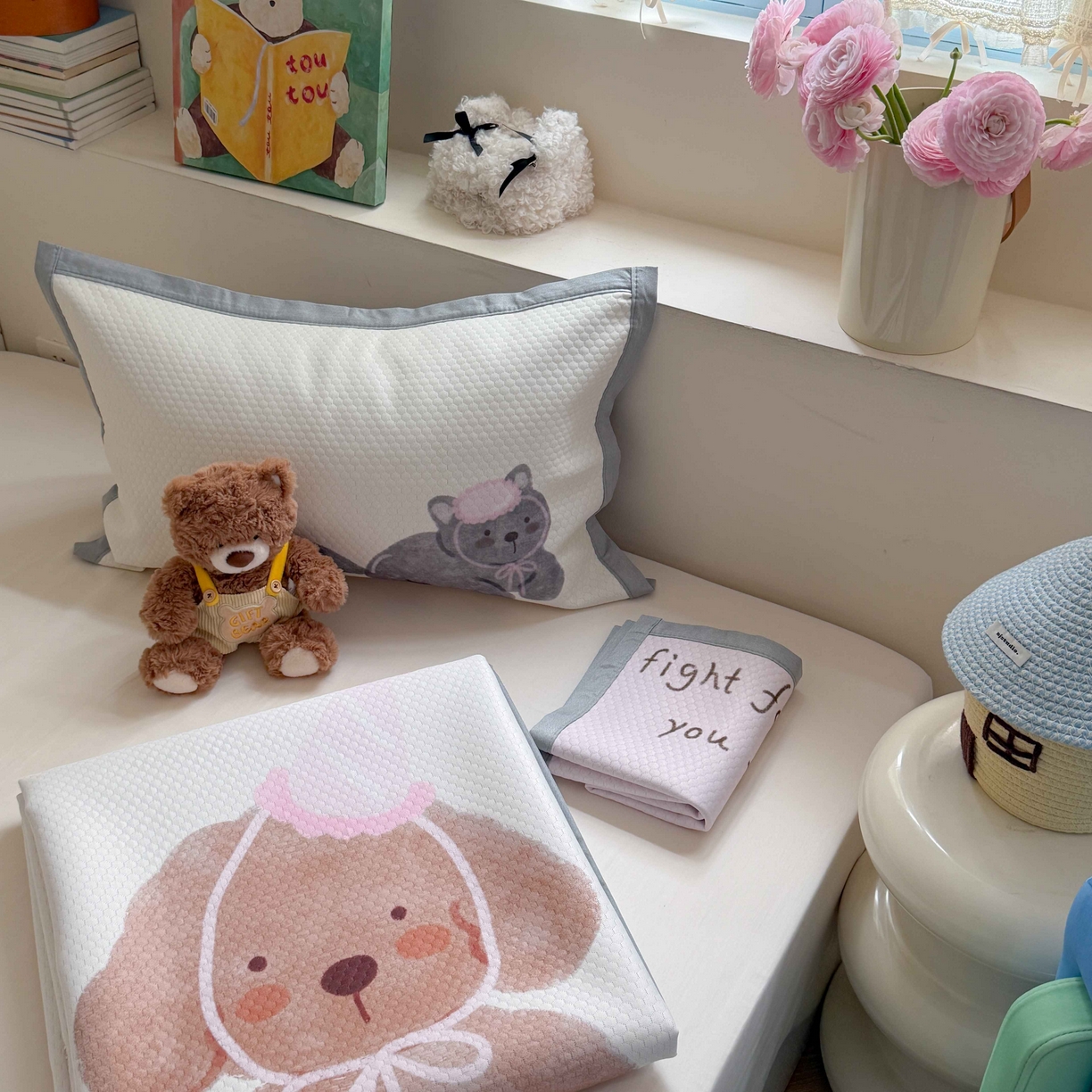 91家纺网 家纺一手货源 找家纺 Sweet dreams甜梦 2026新款数码印花大板凉感豆豆席 狗狗的早餐