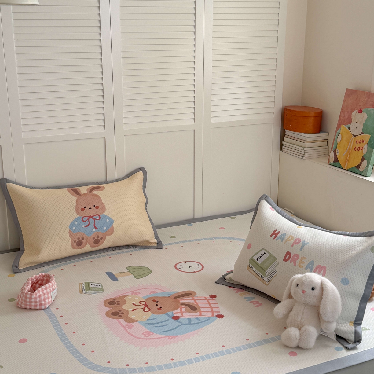 91家纺网 家纺一手货源 找家纺 Sweet dreams甜梦 2026新款数码印花大板凉感豆豆席 美梦兔兔