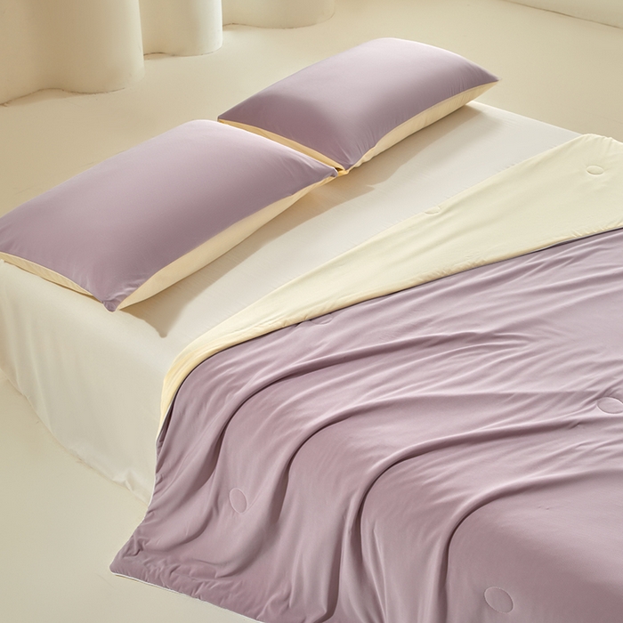 91家纺网 家纺一手货源 找家纺 桃子家居 2026新款A类高品质冰冰凉雪花冰感凉皮双面加倍透气孔氨纶凉感夏被 冰感凉皮-葡萄奶昔（加倍透气）