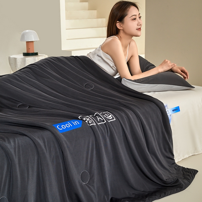 91家纺网 家纺一手货源 找家纺 桃子家居 2026新款A类高品质冰冰凉雪花冰感凉皮双面加倍透气孔氨纶凉感夏被 冰感凉皮-高级灰（加倍透气）