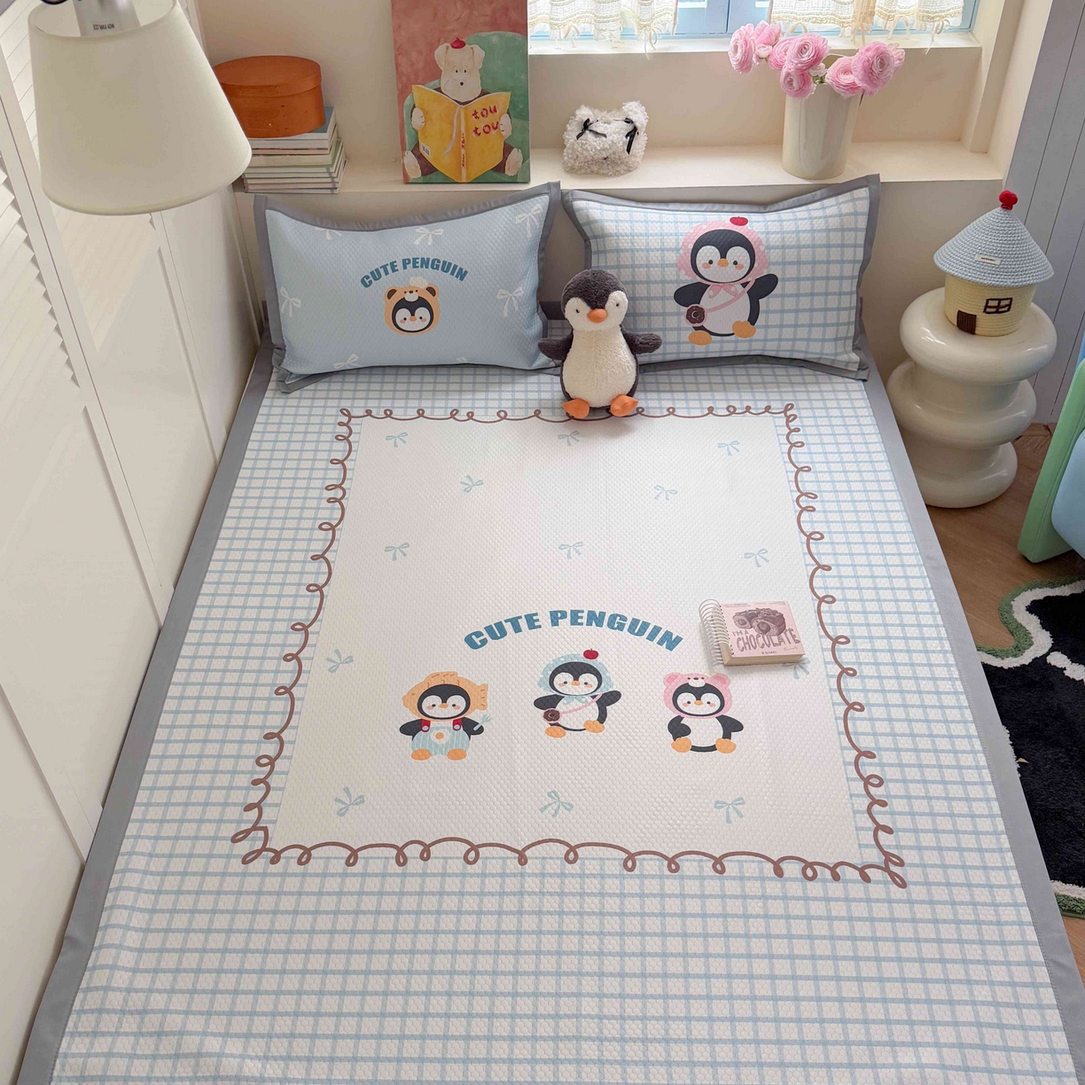 Sweet dreams甜梦 2026新款数码印花大板凉感豆豆席 三只企鹅