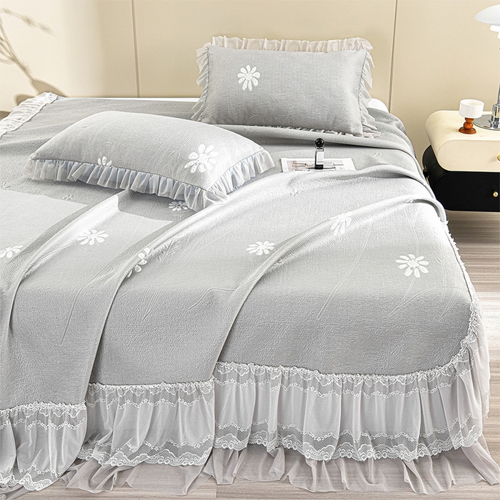 91家纺网 家纺一手货源 找家纺 席匠 2026新款凉感冰豆豆床裙款凉席席子凉席-美人纱 漫花-灰