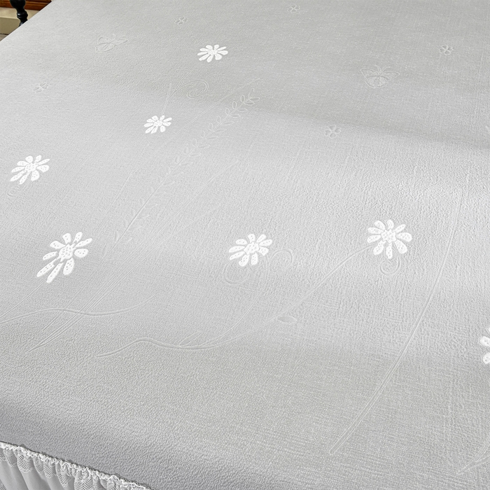 91家纺网 家纺一手货源 找家纺 席匠 2026新款凉感冰豆豆床裙款凉席席子凉席-美人纱 漫花-灰