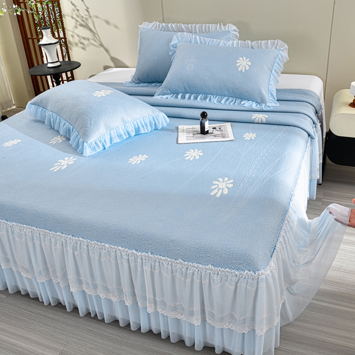 席匠 2026新款凉感冰豆豆床裙款凉席席子凉席-美人纱 漫花-蓝