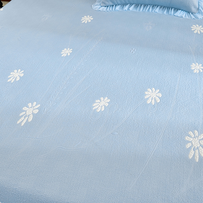 91家纺网 家纺一手货源 找家纺 席匠 2026新款凉感冰豆豆床裙款凉席席子凉席-美人纱 漫花-蓝