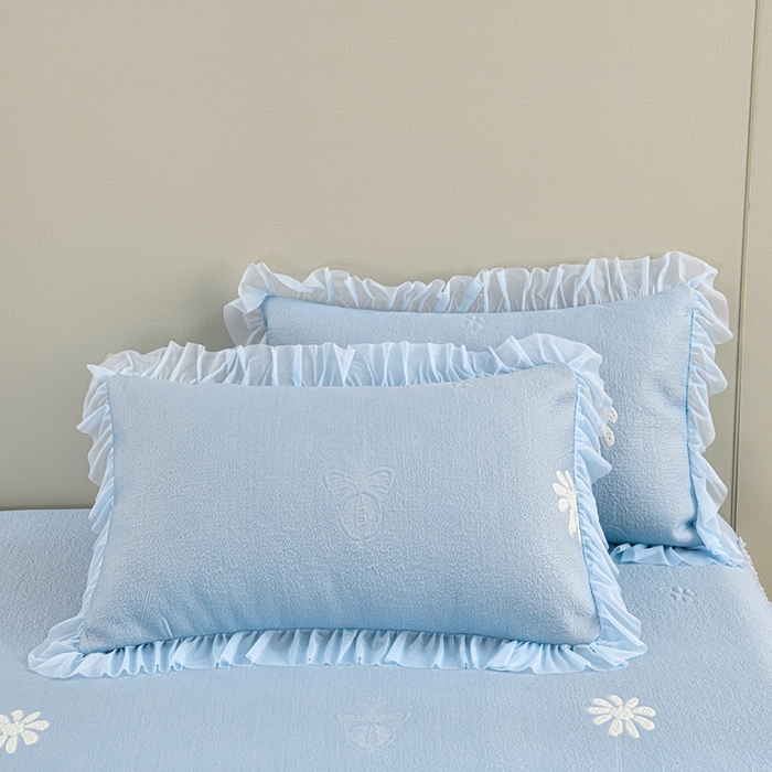 91家纺网 家纺一手货源 找家纺 席匠 2026新款凉感冰豆豆床裙款凉席席子凉席-美人纱 漫花-蓝