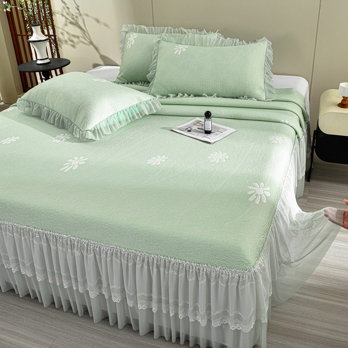 席匠 2026新款凉感冰豆豆床裙款凉席席子凉席-美人纱 漫花-绿