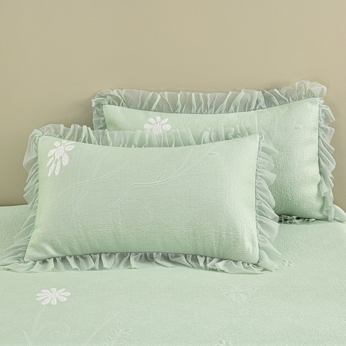 91家纺网 家纺一手货源 找家纺 席匠 2026新款凉感冰豆豆床裙款凉席席子凉席-美人纱 漫花-绿