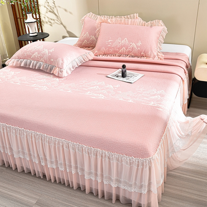 席匠 2026新款凉感冰豆豆床裙款凉席席子凉席-美人纱 山水-粉