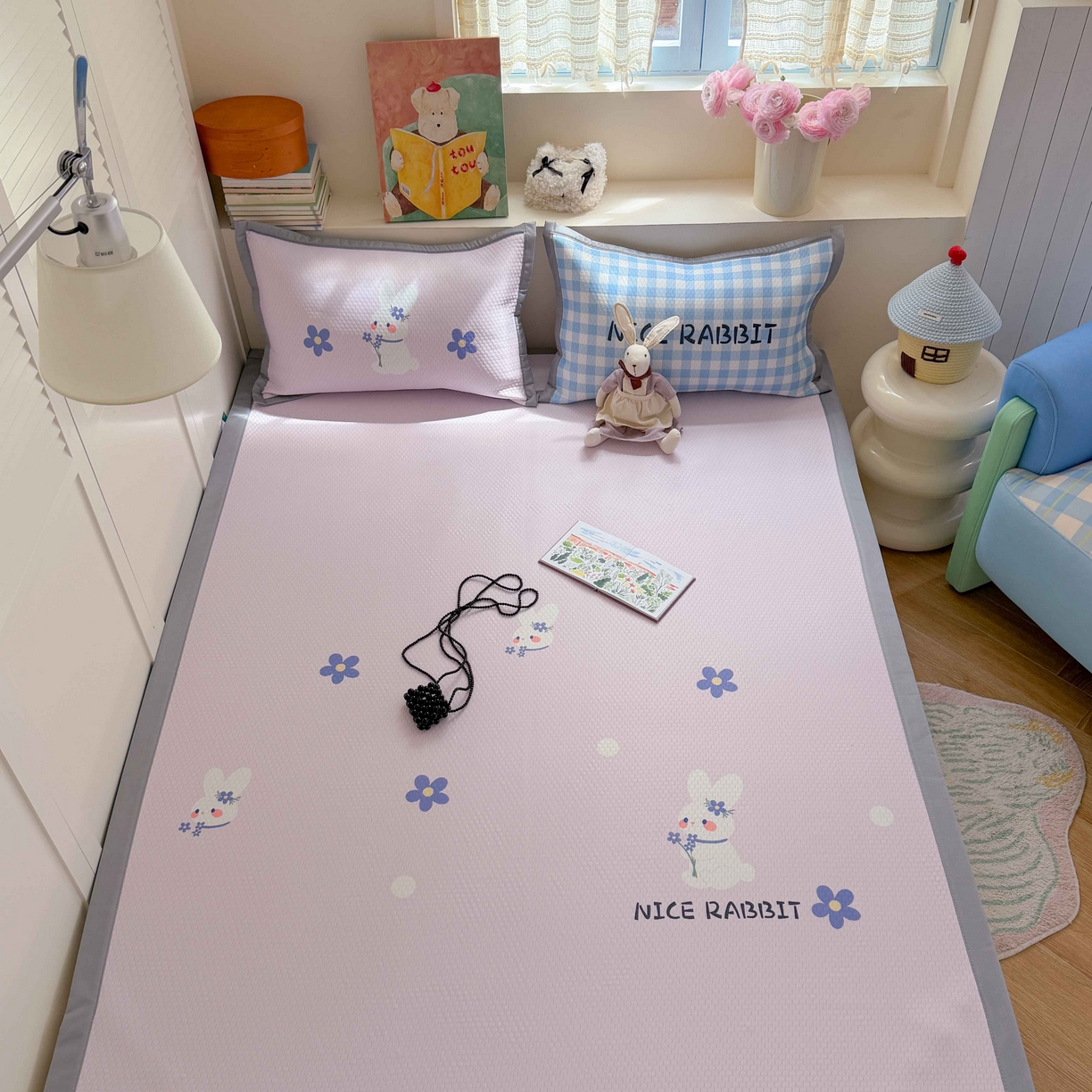 Sweet dreams甜梦 2026新款数码印花大板凉感豆豆席 紫底小兔