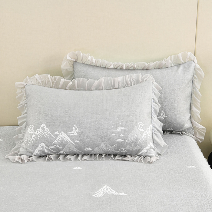 91家纺网 家纺一手货源 找家纺 席匠 2026新款凉感冰豆豆床裙款凉席席子凉席-美人纱 山水-灰