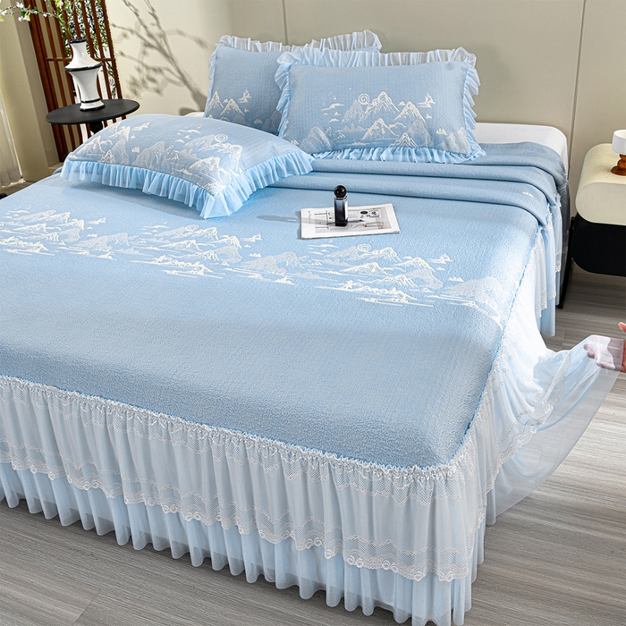 席匠 2026新款凉感冰豆豆床裙款凉席席子凉席-美人纱 山水-蓝