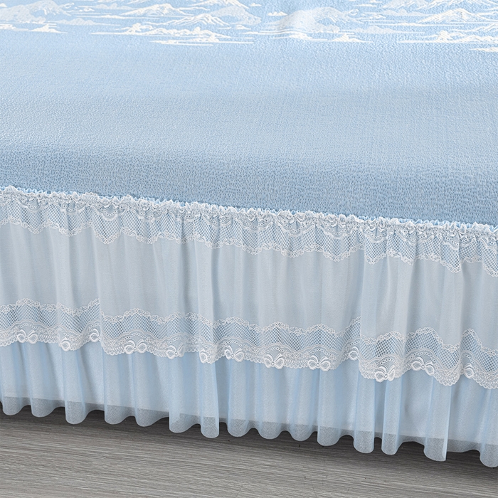 91家纺网 家纺一手货源 找家纺 席匠 2026新款凉感冰豆豆床裙款凉席席子凉席-美人纱 山水-蓝