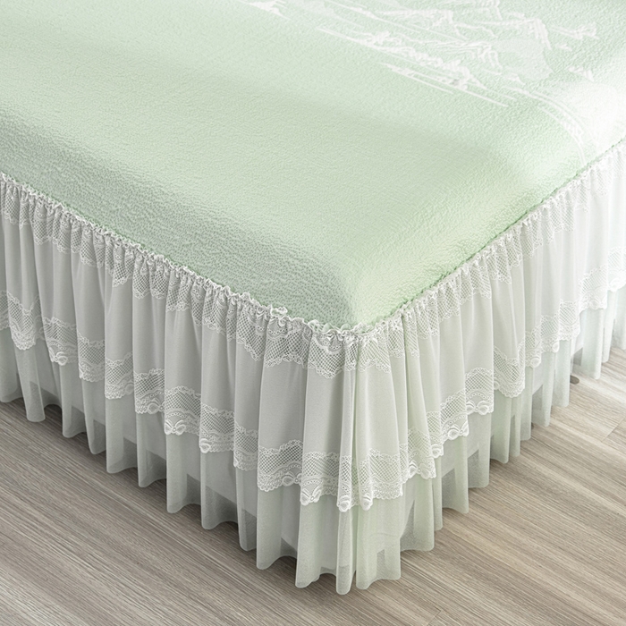 91家纺网 家纺一手货源 找家纺 席匠 2026新款凉感冰豆豆床裙款凉席席子凉席-美人纱 山水-绿