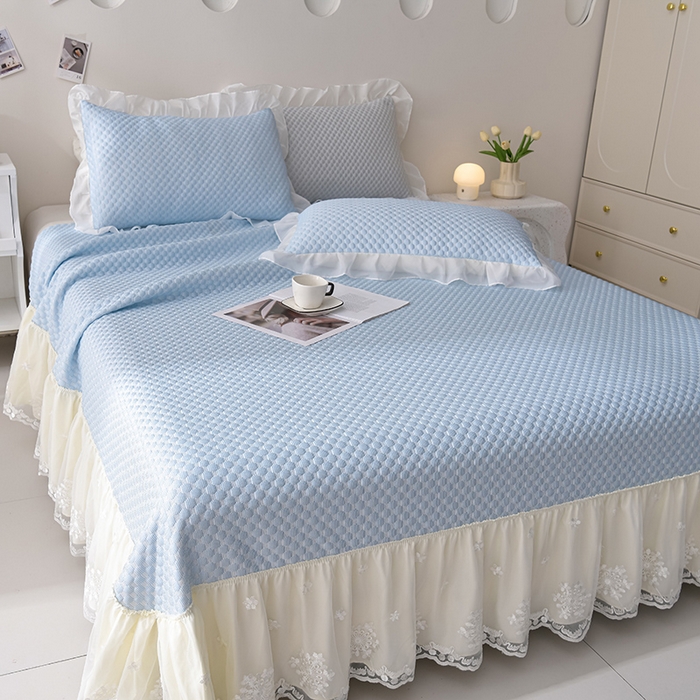 91家纺网 家纺一手货源 找家纺 席匠 2026新款A类凉感豆豆凉席席子凉席三件套 婴儿蓝