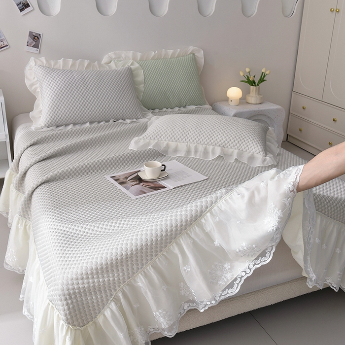 91家纺网 家纺一手货源 找家纺 席匠 2026新款A类凉感豆豆凉席席子凉席三件套 灰色