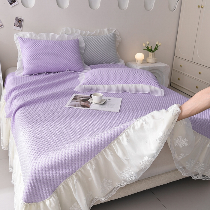 91家纺网 家纺一手货源 找家纺 席匠 2026新款A类凉感豆豆凉席席子凉席三件套 紫色